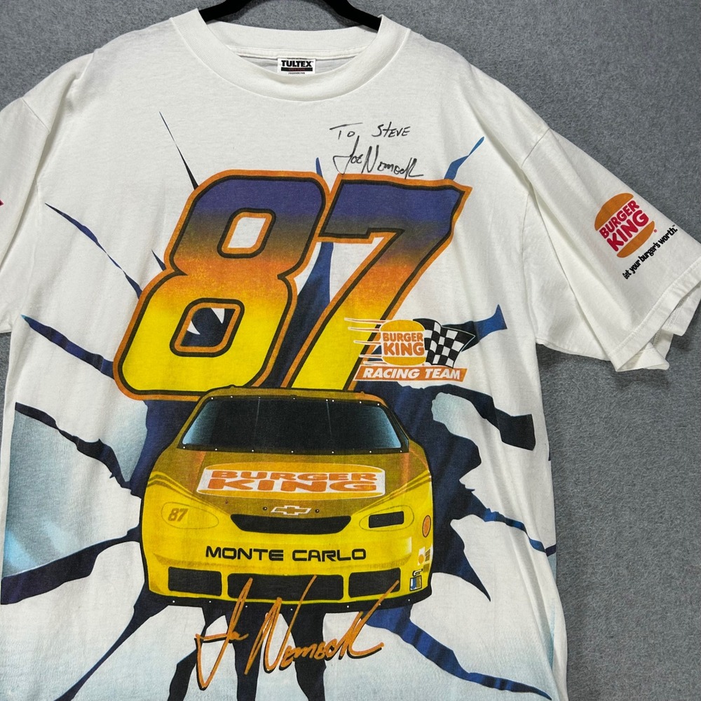 Joe Nemechek T-Shirt Burger King Racing Team Mens XL White Nascar Vintage